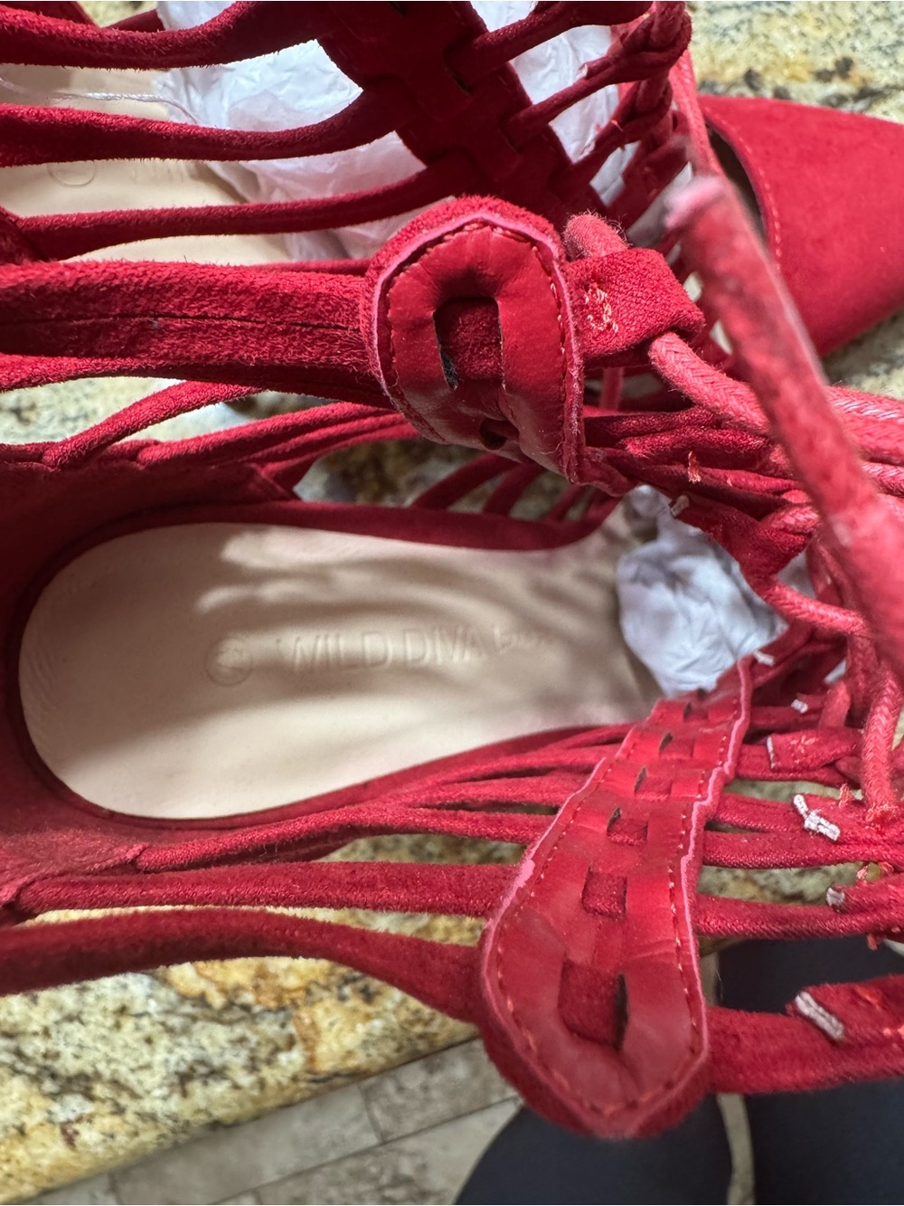 Red Strappy Lace-Up Pointed-Toe High Heels - Picture 5 of 6
